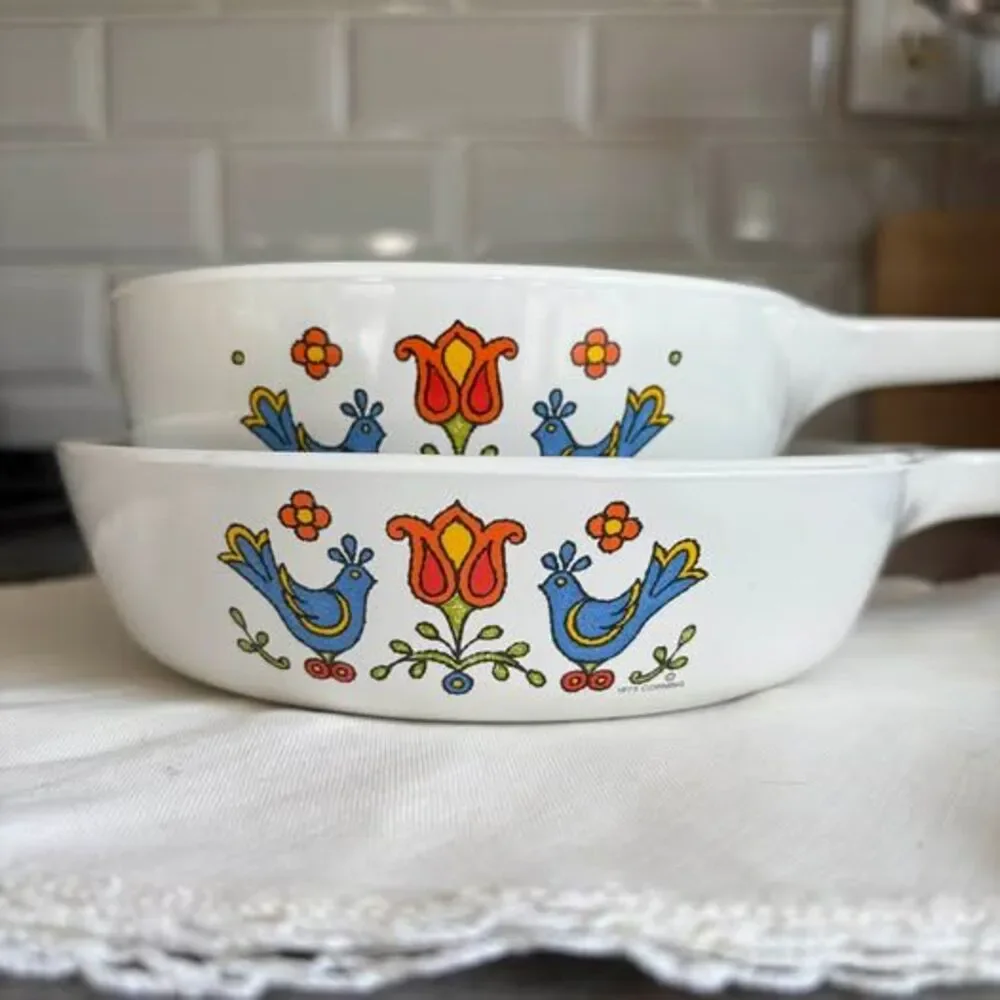 Vintage 70s Corning Ware Country Festival Skillet and Saucepan Set